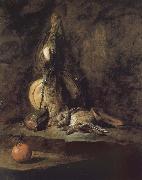 Jean Baptiste Simeon Chardin Rabbit hunting with two powder extinguishers and Orange Germany oil painting artist